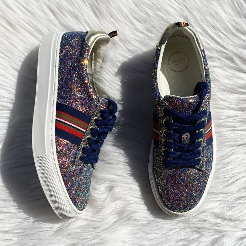 1901 Palmer Fashion Platform Sneakers Glitter Silver Blue Size 6